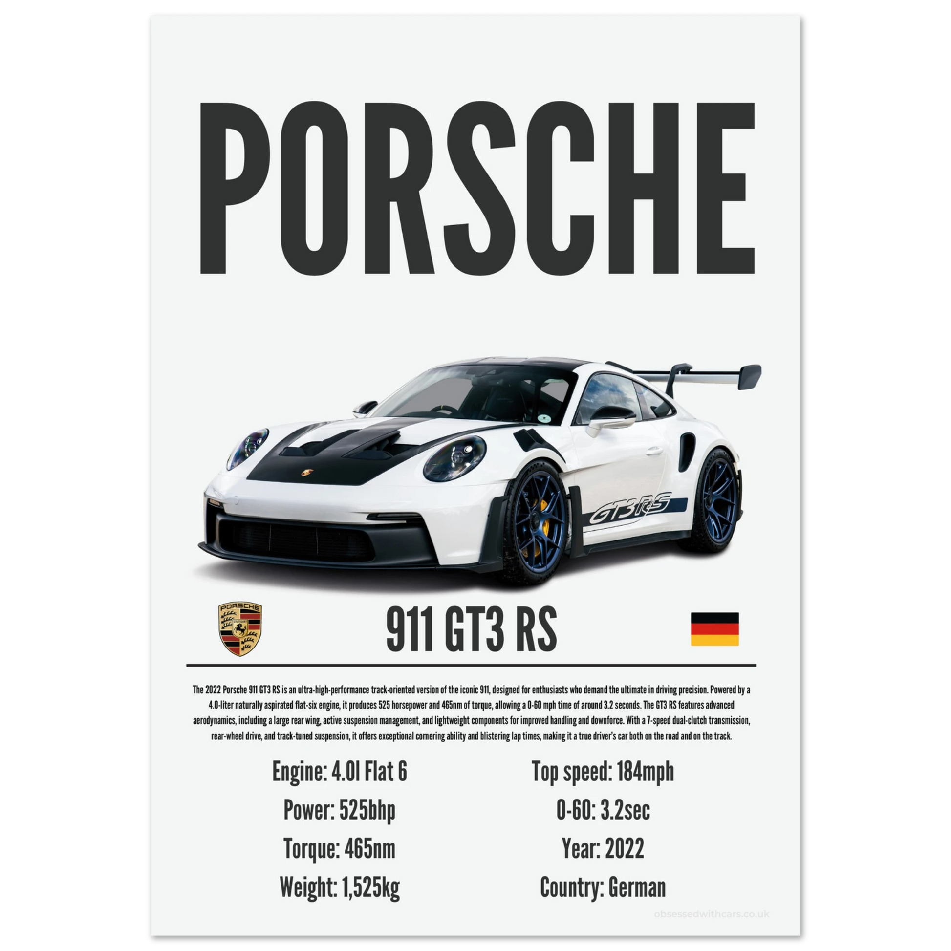 Porsche 911 GT3 RS Poster - Precision Collection