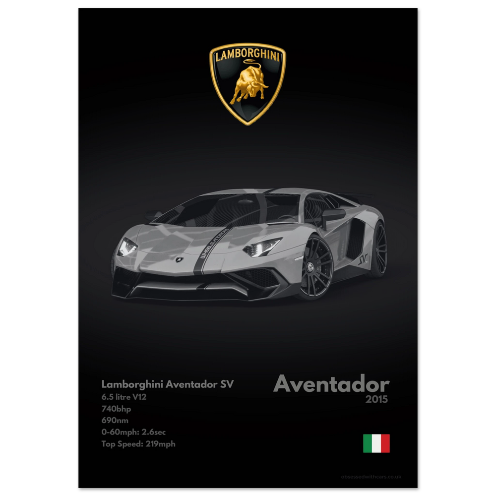 050 Lamborghini Aventador SV Poster - Monochrome Collection