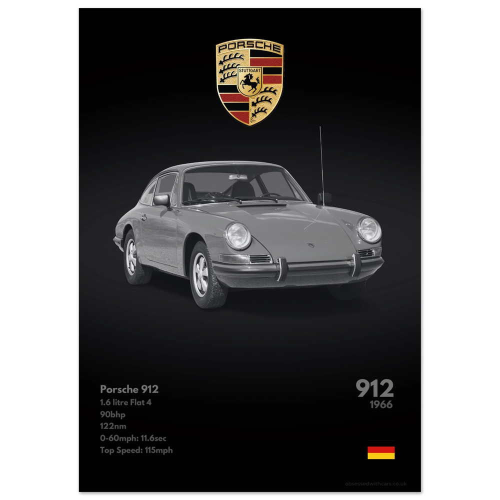 368 Porsche 912 Poster - Monochrome Collection