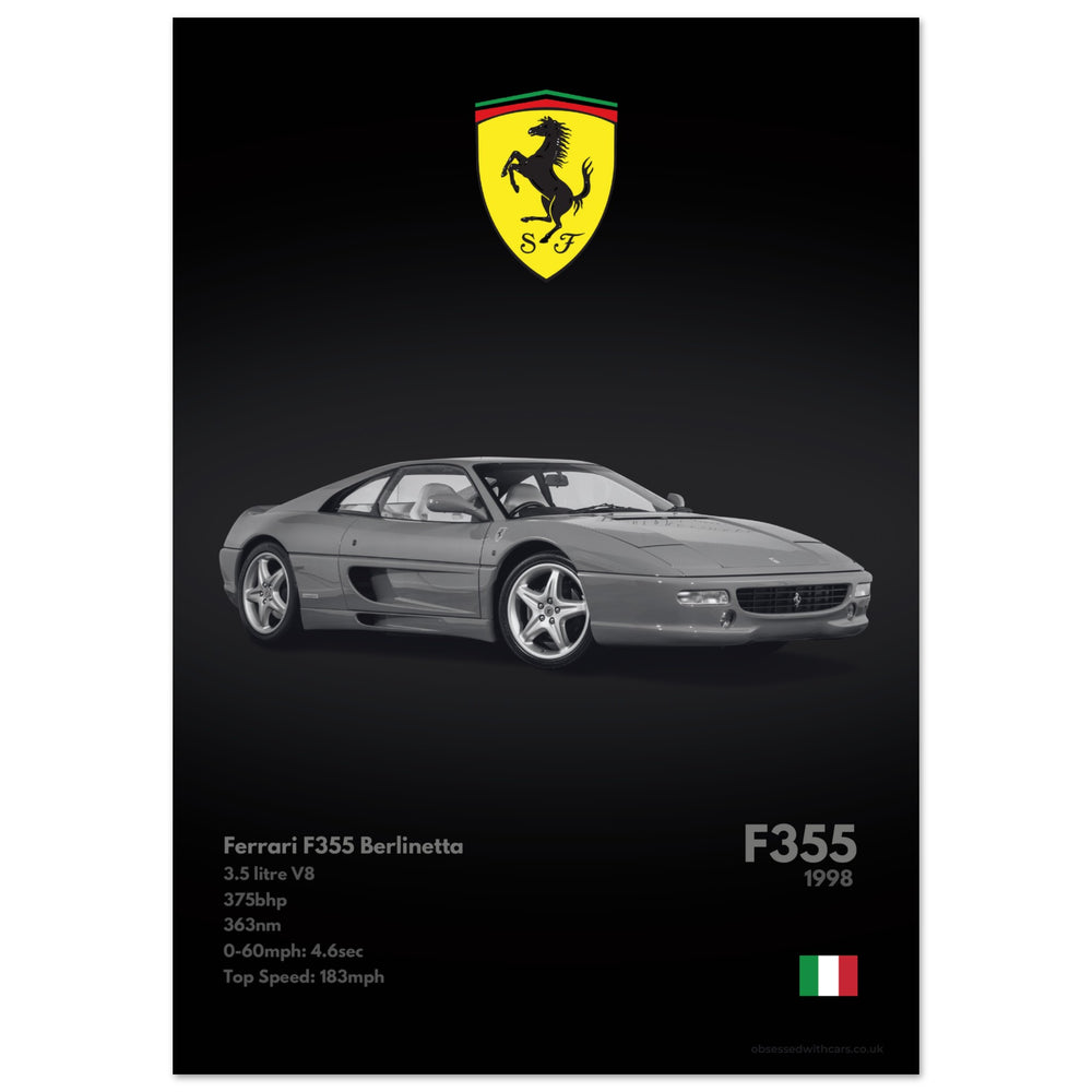 216 Ferrari F355 Berlinetta Poster - Monochrome Collection