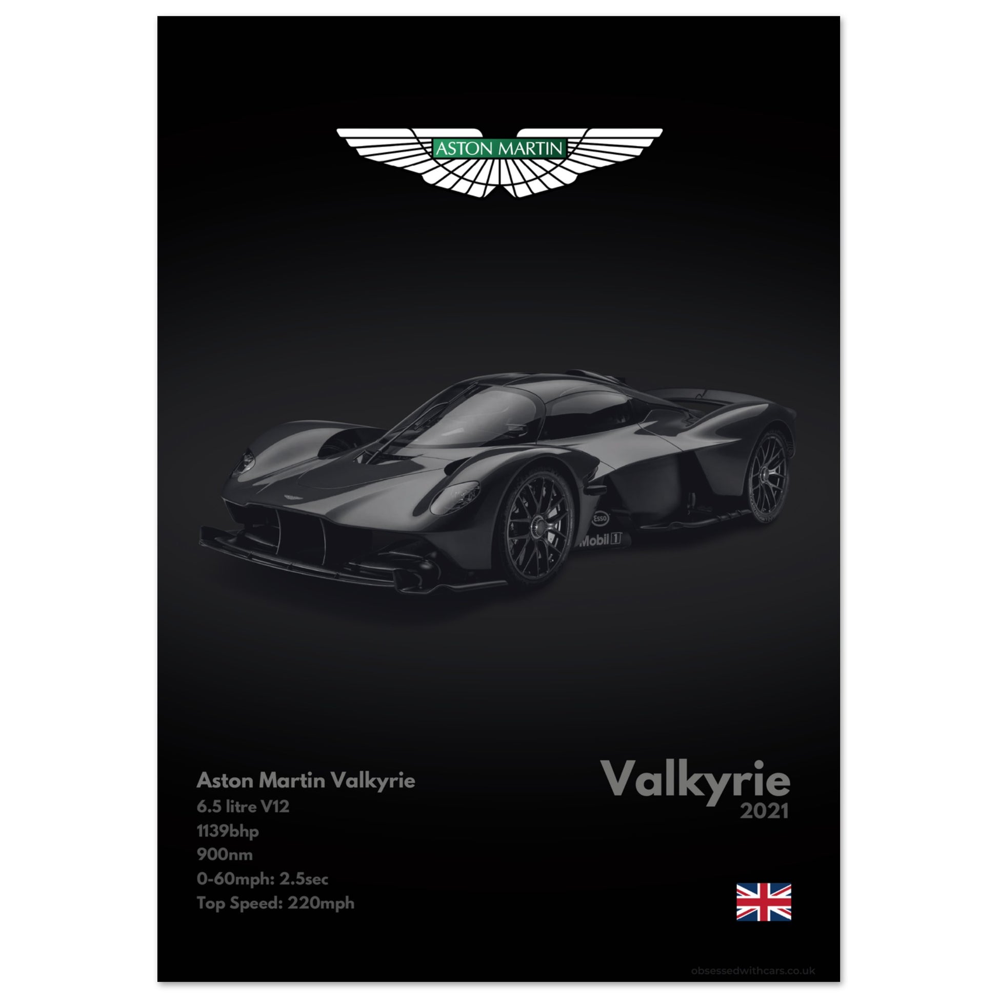 Aston Martin Valkyrie Poster - Monochrome Collection