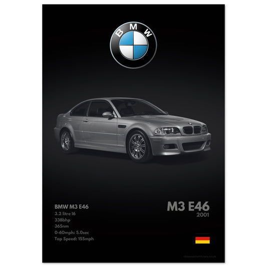 BMW M3 E46 Poster - Monochrome Collection