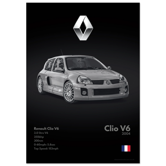 Renault Clio V6 Poster - Monochrome Collection